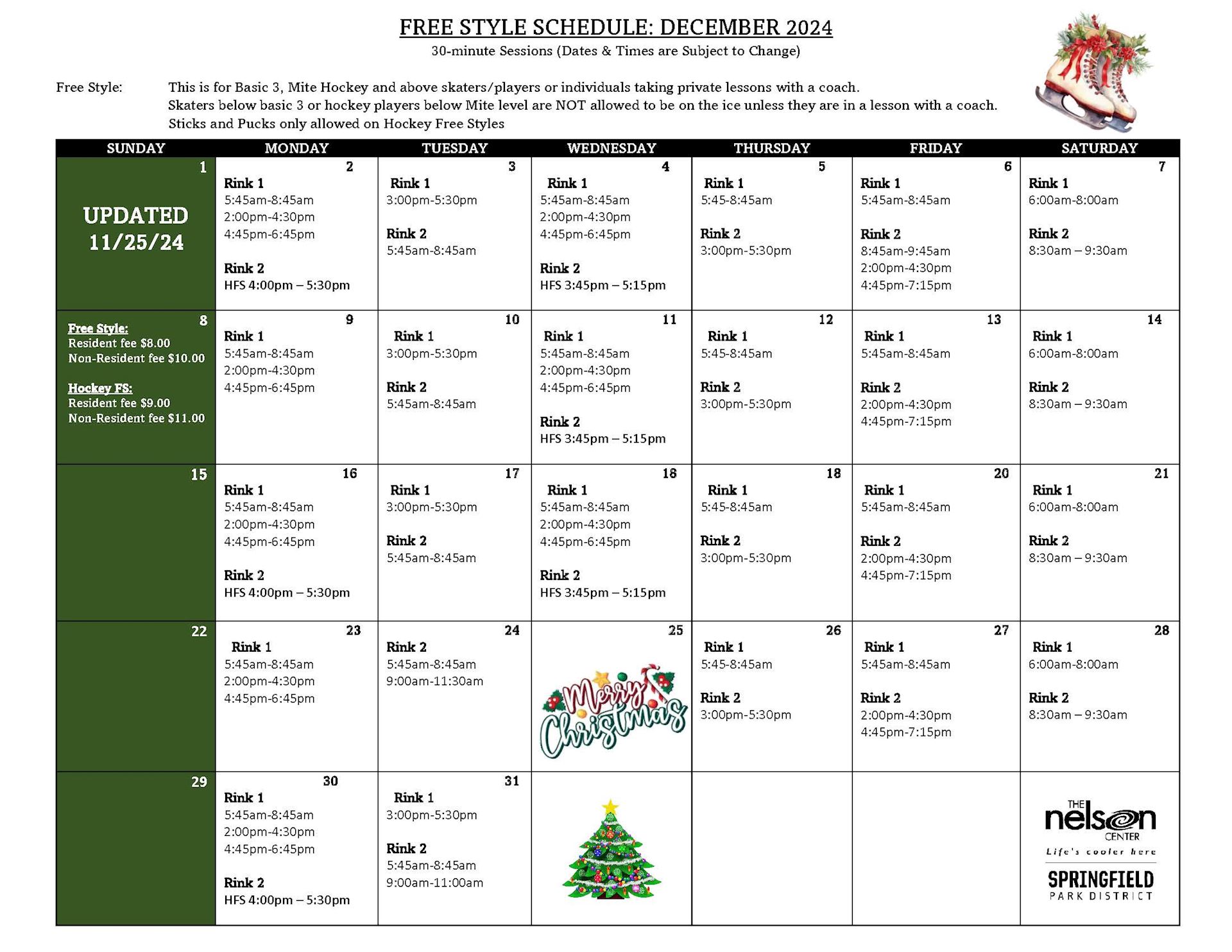 2024 December Free Style Schedule